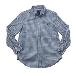 Ralph Lauren Shirt Youth Boys M Medium Blue Jay White Gingham Plaid Button Down
